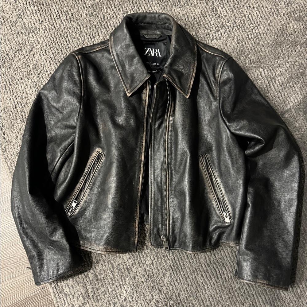 Zara Distressed Leather Jacket